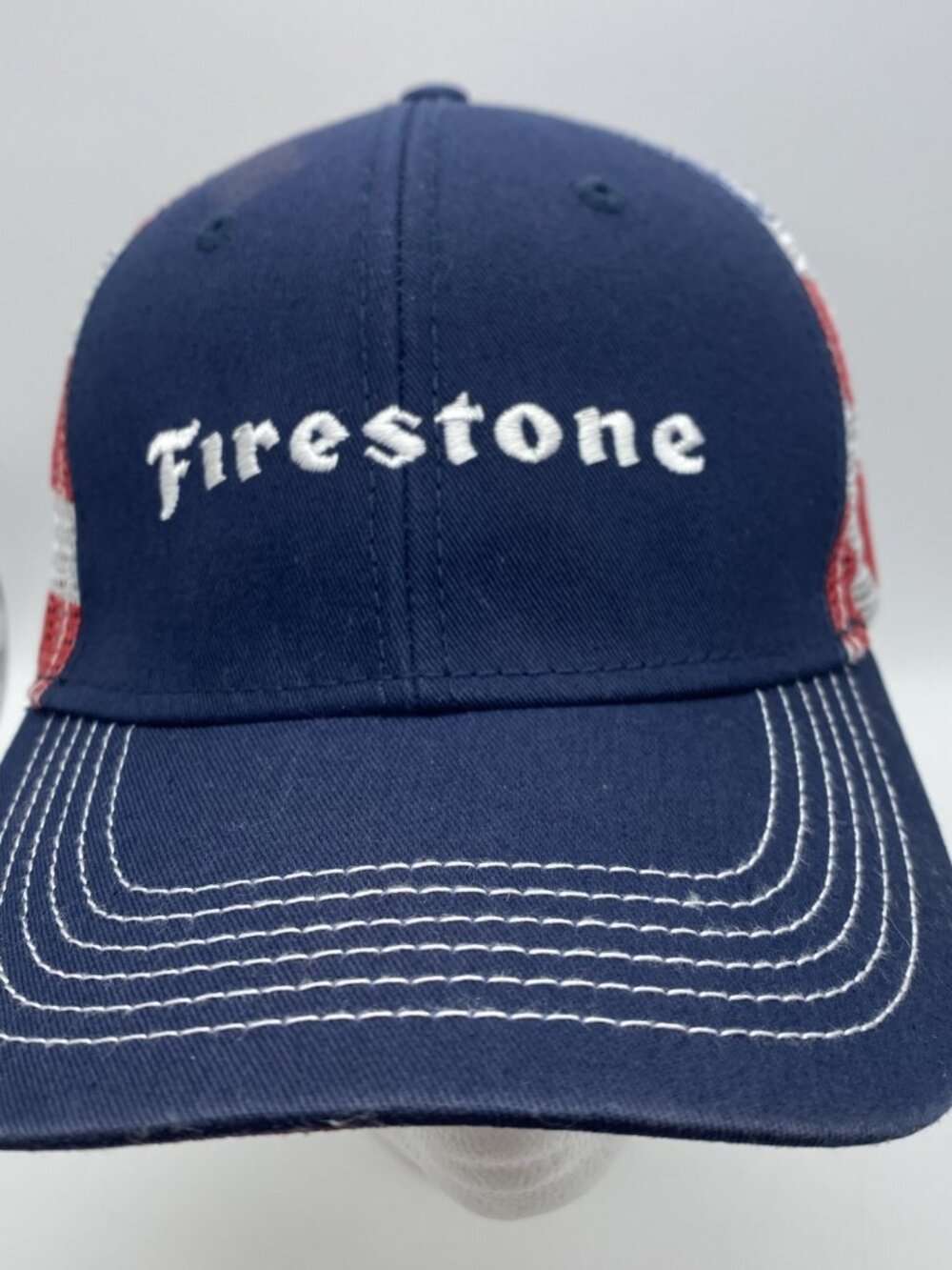 Firestone USA Flag Hat Red White Blue Trucker Snapback Mesh Cap Tires